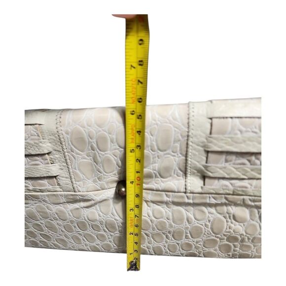 VINTAGE Croc Embossed Doctor Bag Satchel - Cream Beige Frame Handbag - Crossbody - Picture 5 of 14